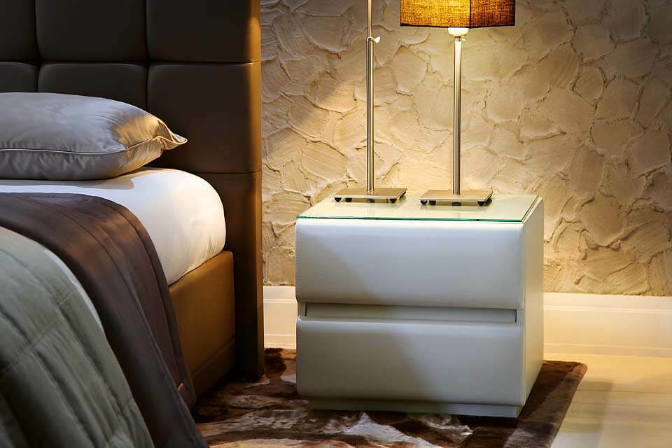 White leather bedside table