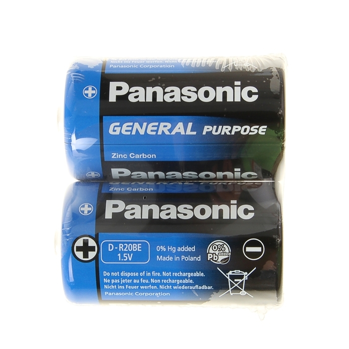 Batteri Salt Panasonic R20 Gen. Formål, loddetin, 2 stk.