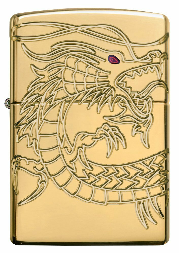 Çakmak Zippo Armor Multicut Dragon Yüksek Parlak Altın Plaka