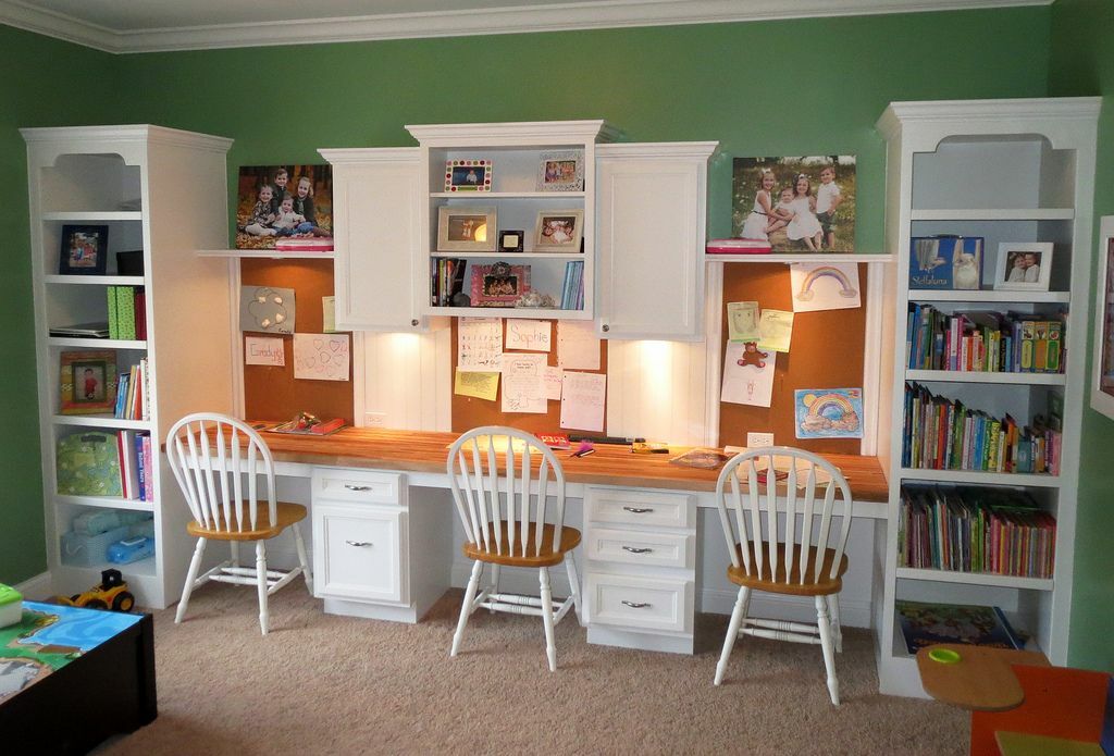 Long writing desk for three children