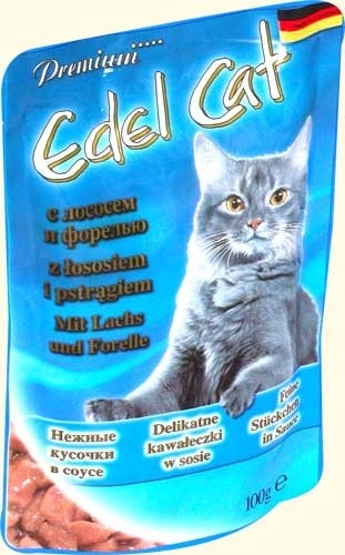 Mokré krmivo pro kočky Křehké kousky Edel Cat v pavoukové omáčce s lososem a pstruhem 0,1 kg