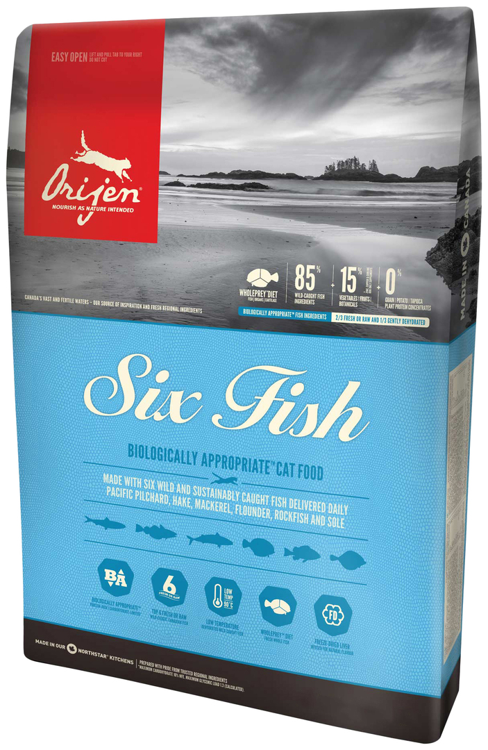 Sausā barība kaķiem Orijen Six Fish, 6 zivju veidi, 0,34kg