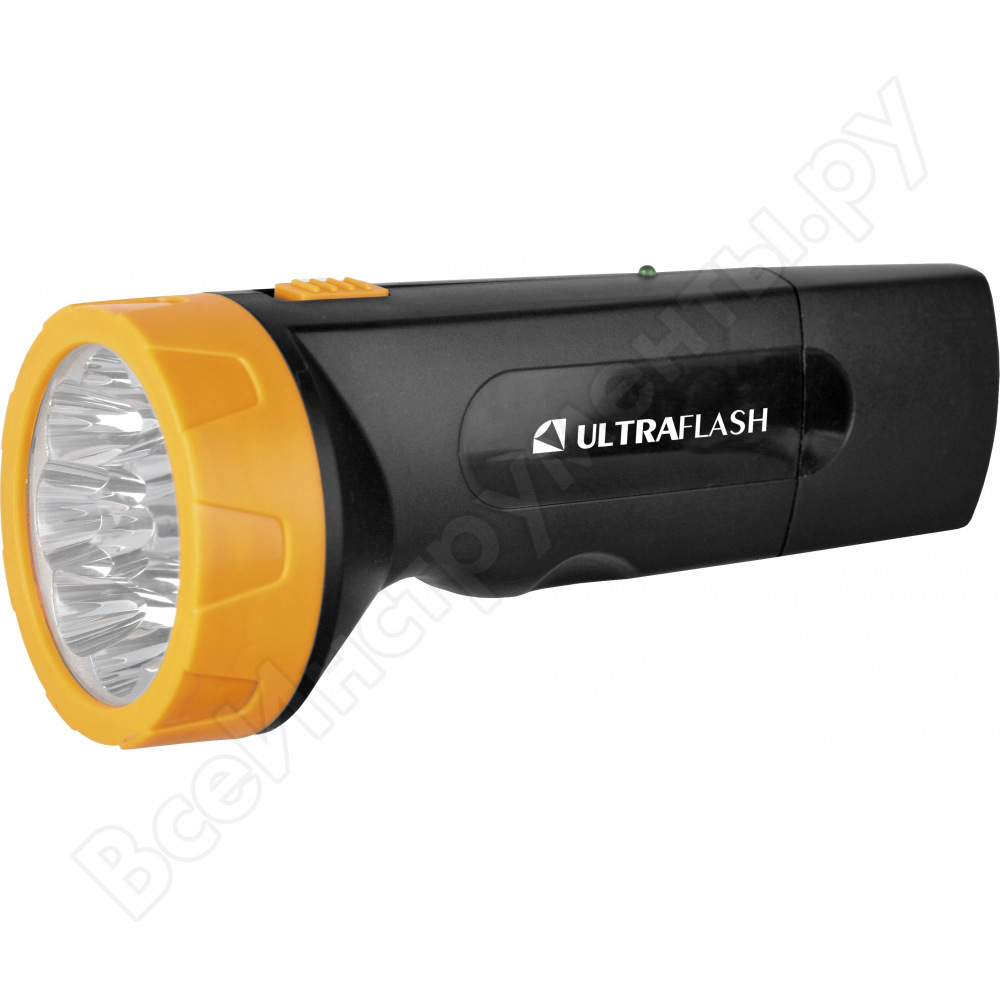 Ficklampa ultraflash led3829 (batteri 220v, svart / gul, 9 led, sla, plast, låda) 11240