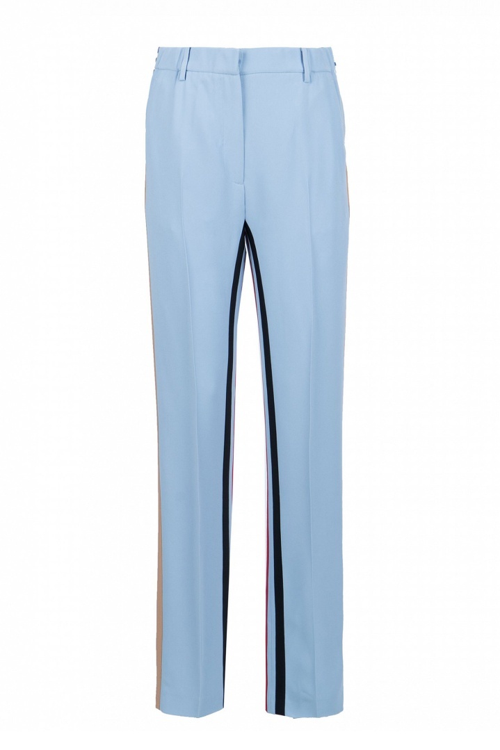 Světle modré kalhoty s kontrastními pruhy