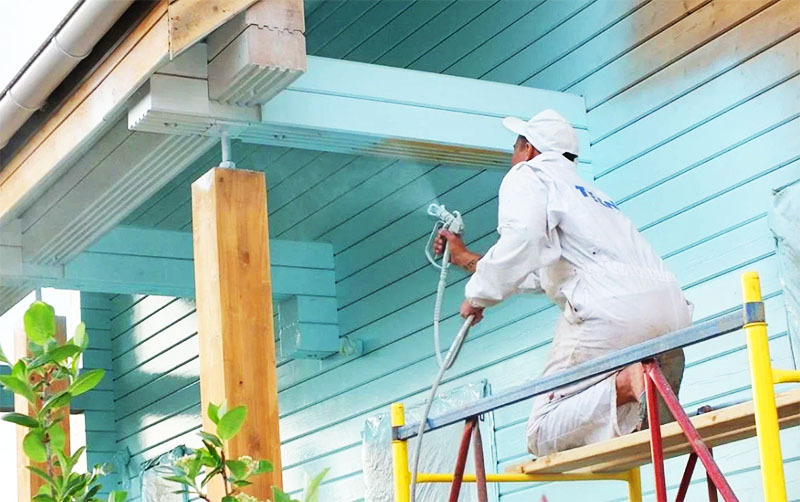 Then you can paint: with a roller, brush or spray, and on a large area it will be more convenient to use a spray gun
