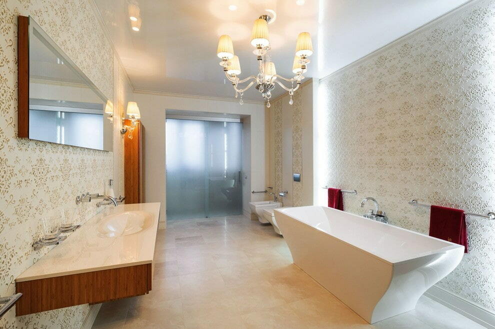 chandeliers for stretch ceilings in the bathroom