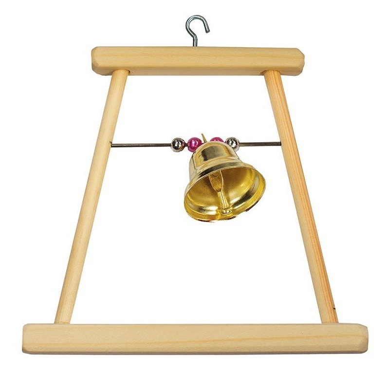 Schaukel Darell aus Holz mit Perlen und einer Glocke für einen Papagei (1 x 12 x 12 cm)