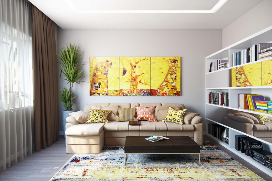 Grundstücksauswahl für ein modulares Gemälde im Wohnzimmer