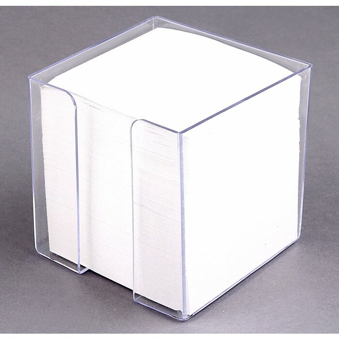 Blokk papir for notater i en plastboks 9 * 9 * 9 cm hvit \