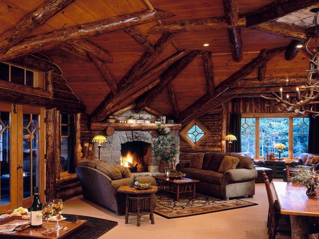 Design of a recreation area in the living room of a hunting lodge