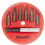Bit set, magnetic adapter for bits, steel 45X, 7 pcs., In layer closed box MATRIX 11392