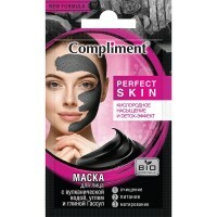 „Compliment Perfect Skin“ veido kaukė su vulkaniniu vandeniu, medžio anglimi ir Ghassoul moliu, 7 ml