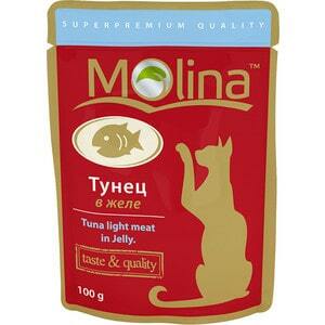 שקיות Molina Taste # ו- # בשר טונה איכותי בטונה בג'לי ג'לי בג'לי לחתולים 100 גרם (1136)