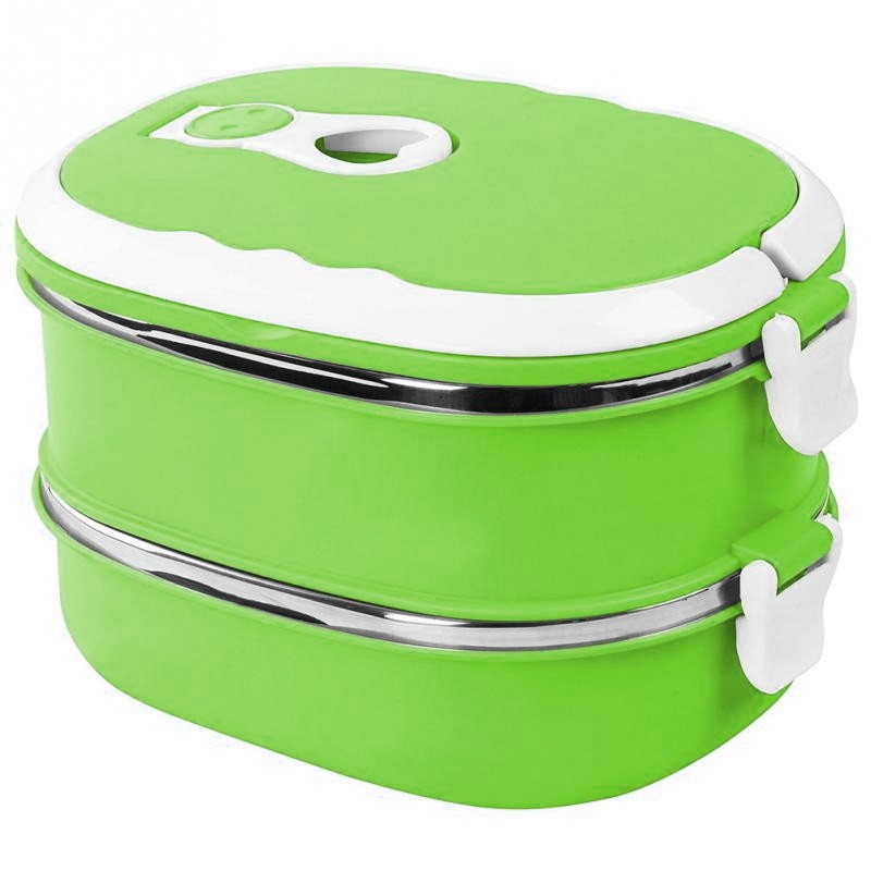 Oval Double Lunch Box 1.8L Heart Light Green