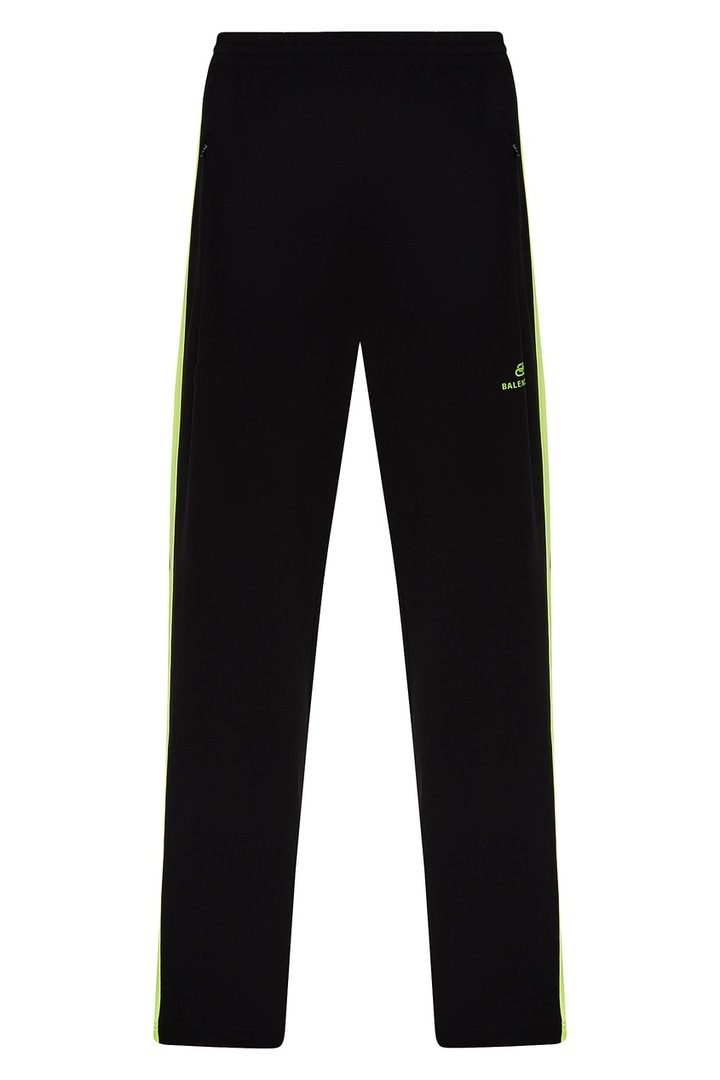 Black trousers with neon green stripes