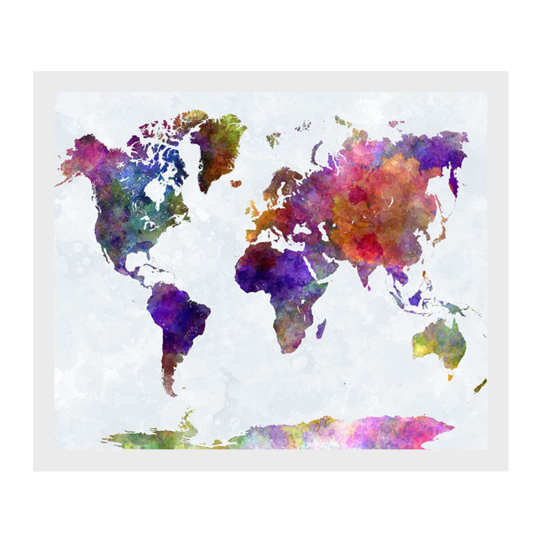 Katso Retro -maailmankartta Kangasmaalaus Tulostuspaperi, jossa on tarra Kuva Sisustus Ei kehystä