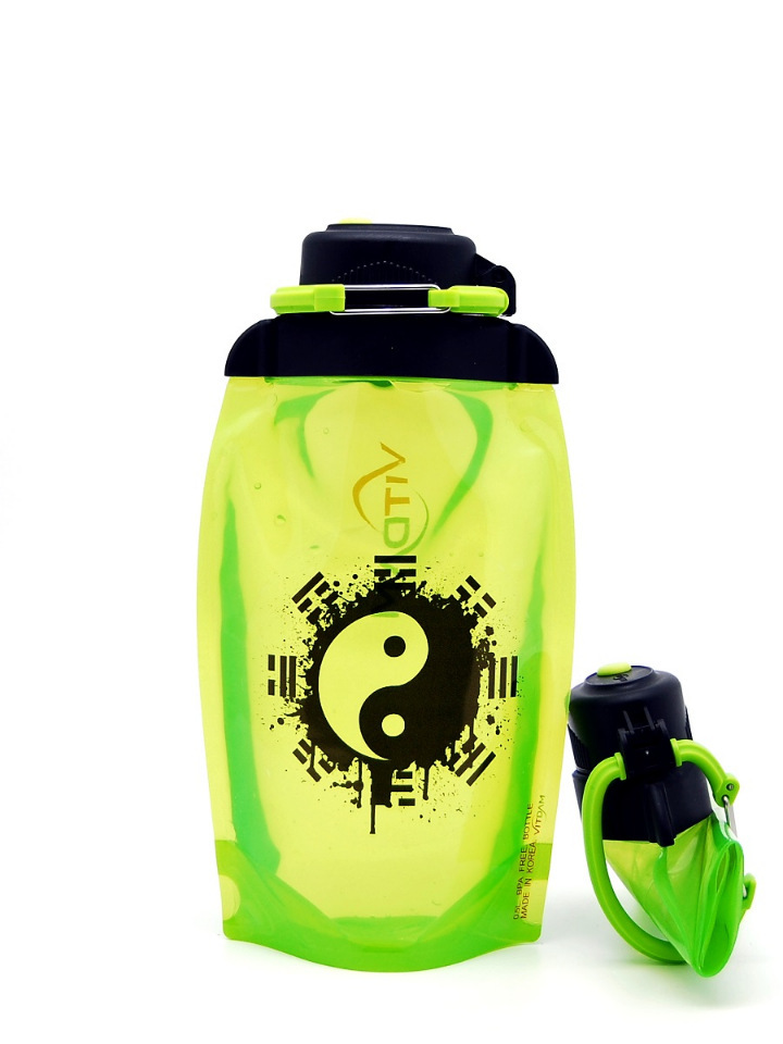 Sulankstomas ekologiškas butelis Vitdam B050YGS-604 geltonai žalias 500 ml