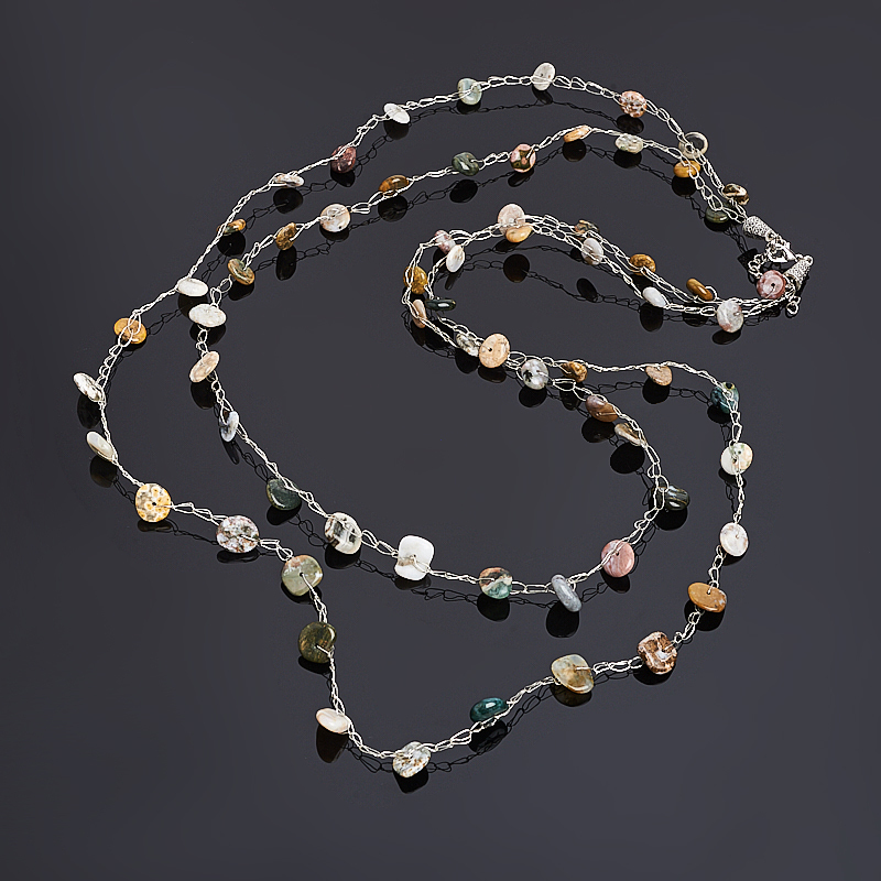Beads agate, jasper (chain) long 75 cm (+7 cm) (bij. alloy)