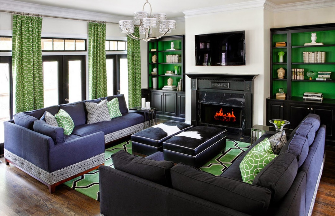 woonkamer in groene kleur foto-ideeën