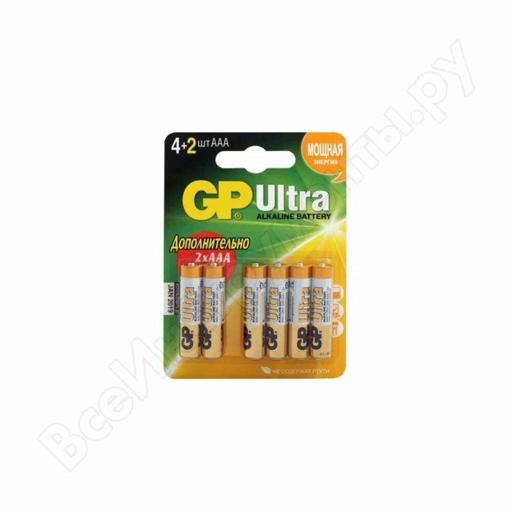 Alkalické baterie GP AAA 4 + 2 ks ultra alkalické 24a 24au4 / 2-2CR6 ultra