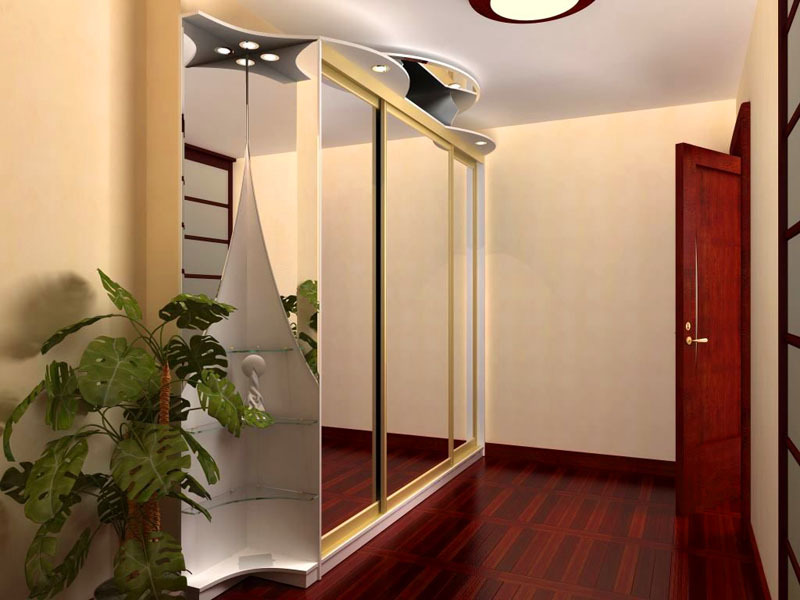 Sliding wardrobe with mirrored facades is practical, aesthetically pleasing and does not contradict the canons of feng shui