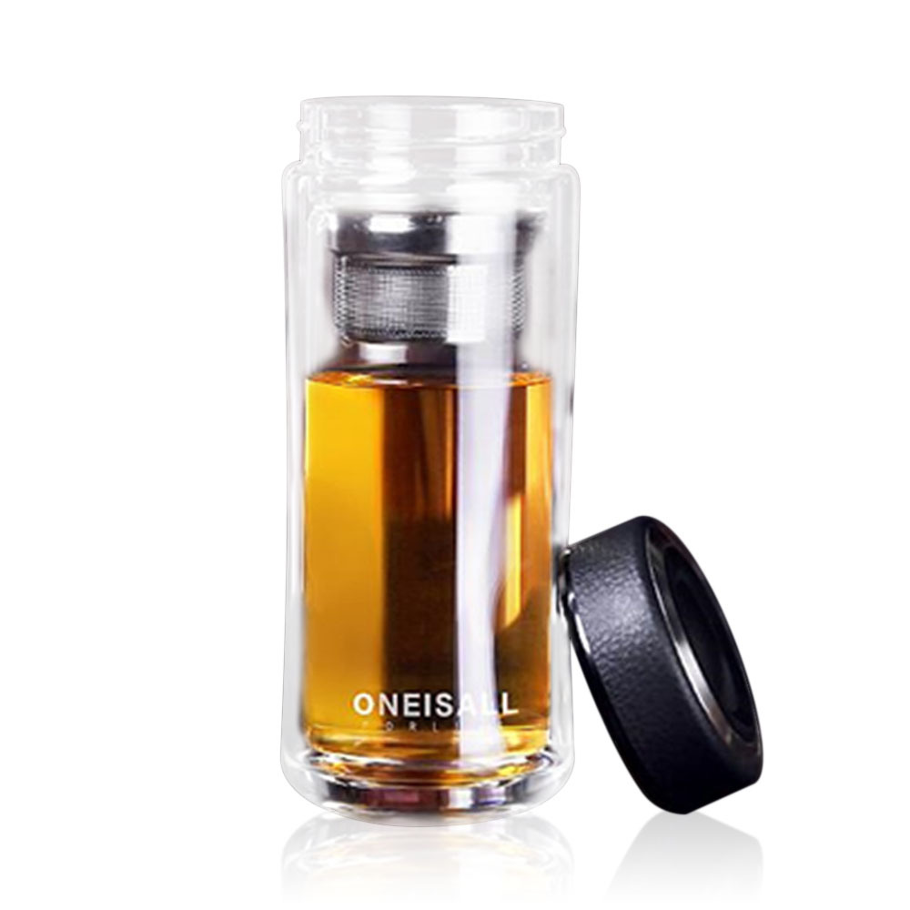 Nagy kapacitású üveg vizes palack dupla falú utazós bögre hordozható kényelmes csésze teafúvóval