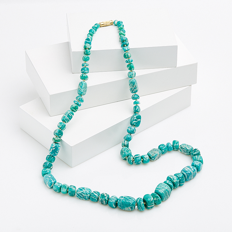Perle di amazzonite lunghe 63 cm (bij. lega)