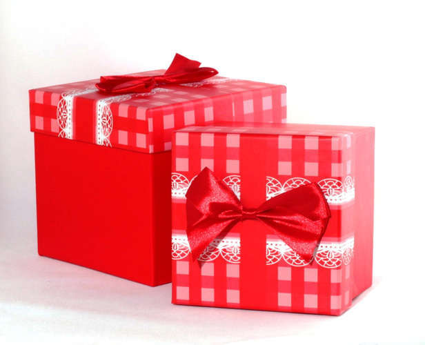 Gift box Hansibag Bow on red / pink cage 12 * 12 * 10cm HX-G-2463S
