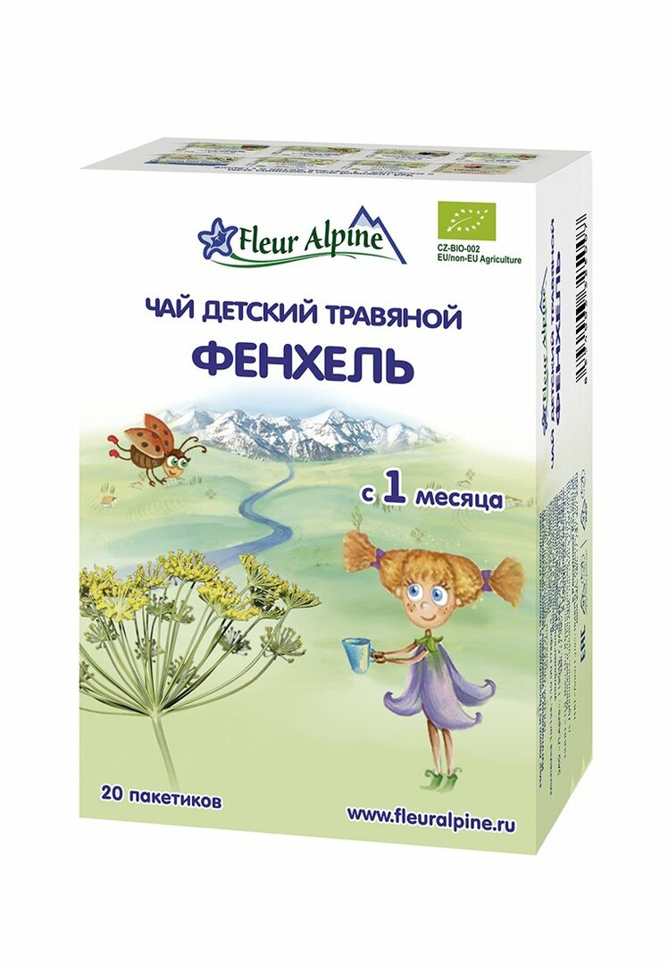 Chá de ervas para crianças de erva-doce orgânica, embalagem (20 embalagens de 1,5 g cada) Fleur Alpine