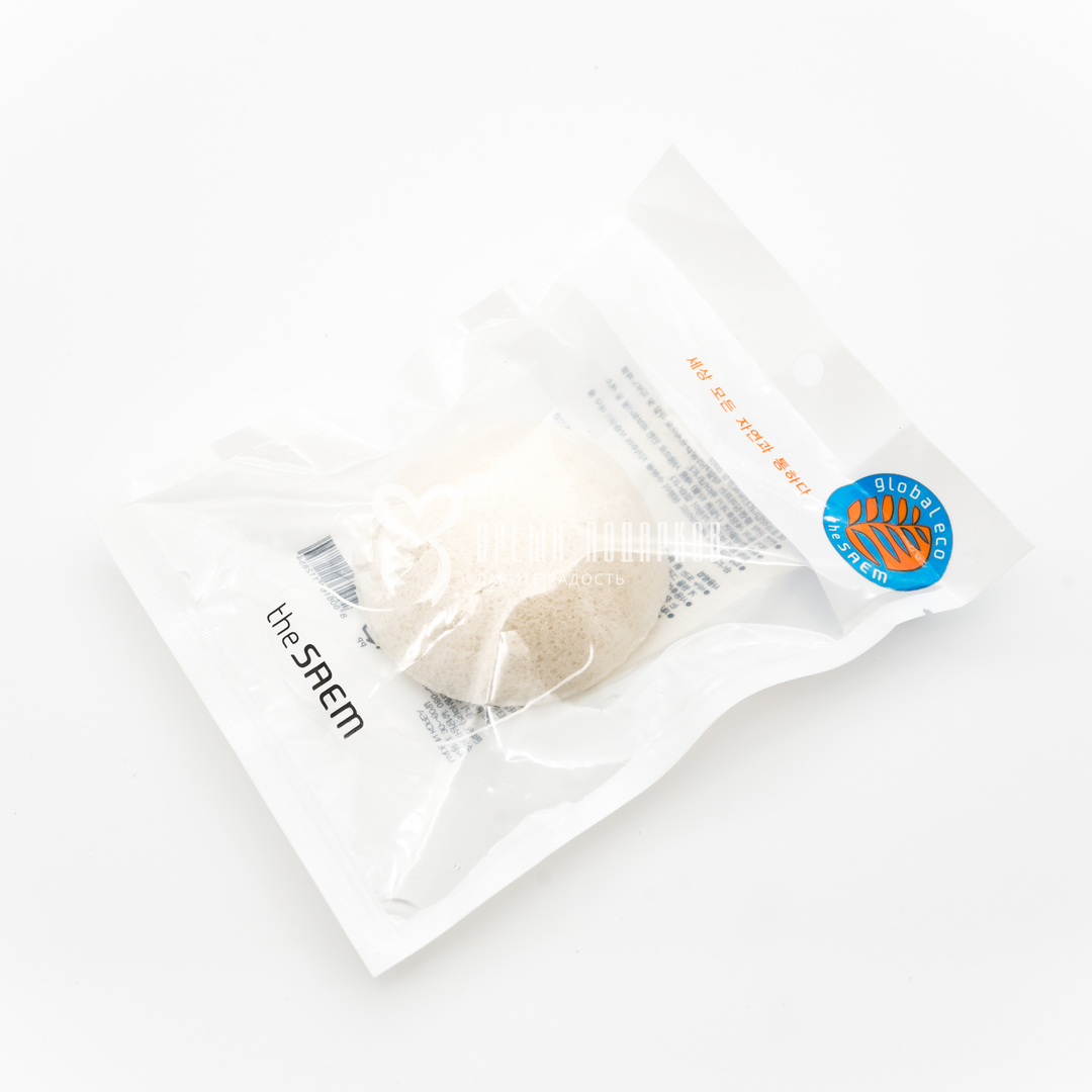 Přírodní čisticí houba ze 100% Konnyaku (bílý jíl) SAEM NATURAL SOFT JELLY CLEANSING PUFF 1ks