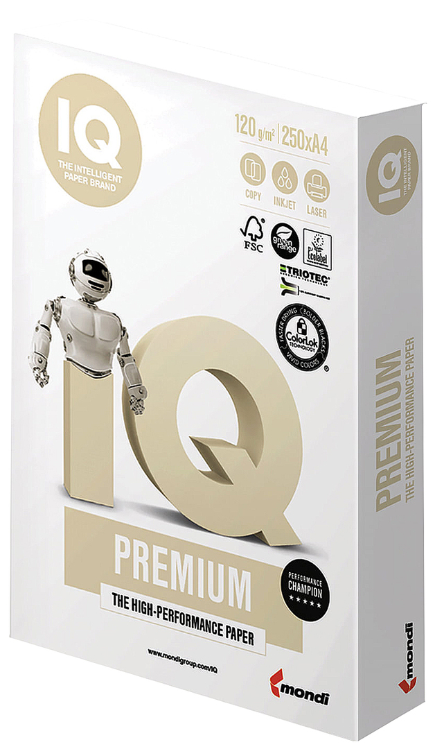 IQ Premium papīrs, A4, 120 g / m2, 250 l, tintes un lāzerdrukai, A +, Austrija, 16 ...