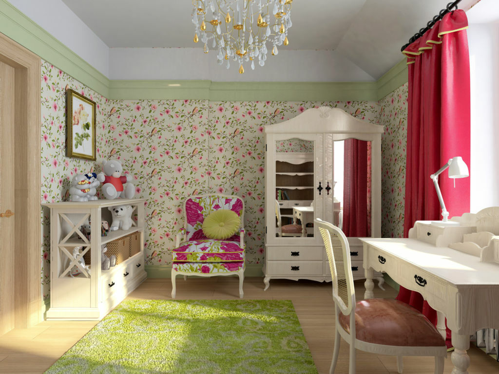 ארון עץ לבן בחדר ילדים בסגנון פרובנס
