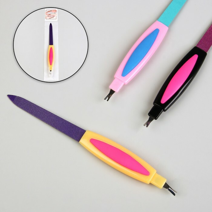 Metal trimmer file for nails, rubberized handle, 15.5 cm, MIX color