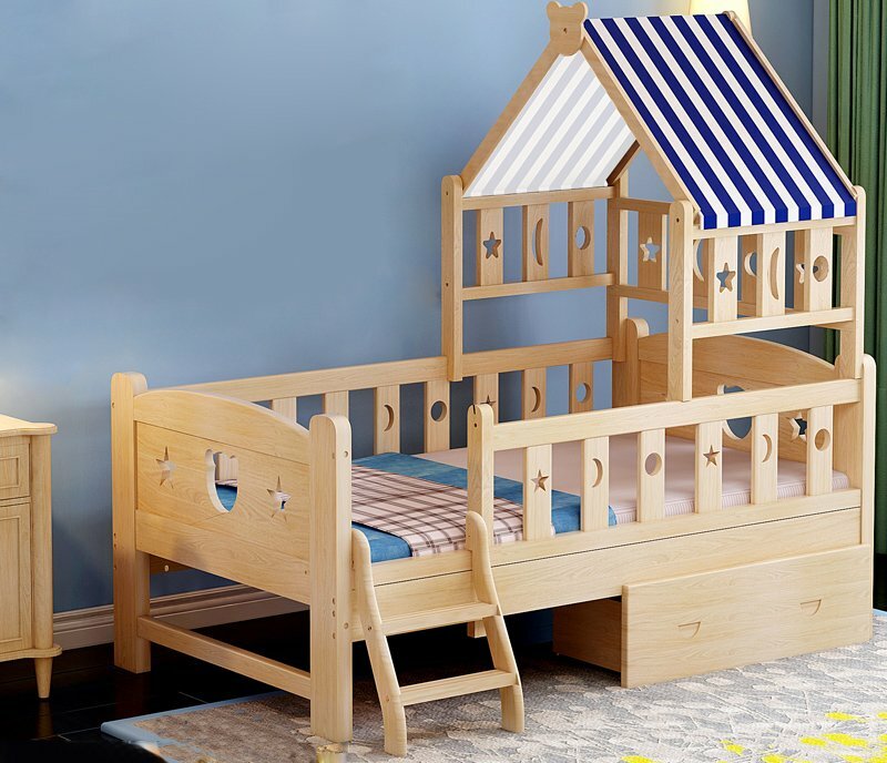 Kinderbett aus Holz mit Geländer