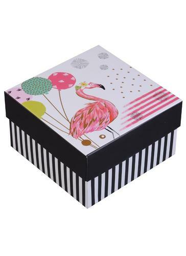 Confezione regalo Happy flamingo 11 * 11 * 6,5cm, cartone, Hansibeg