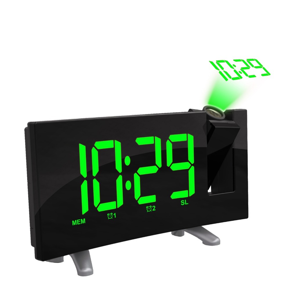 Czuły LED Cyfrowy zegar projekcyjny Radio FM Podwójny budzik Ładowanie USB Pulpit Elektroniczny zegar LED