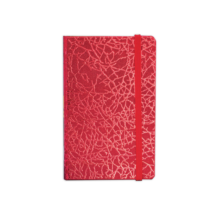 Business notebook BRAUBERG A7 + 64L, 95 * 145mm, Irida, metallic leatherette, elastic band, line, red, 128047