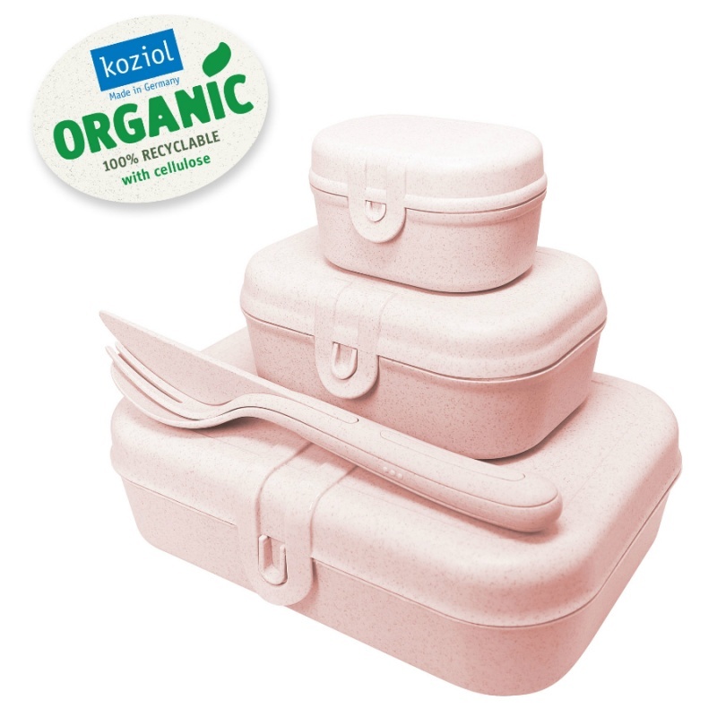 Set of lunch boxes 3 pcs. and cutlery Pascal organic pink