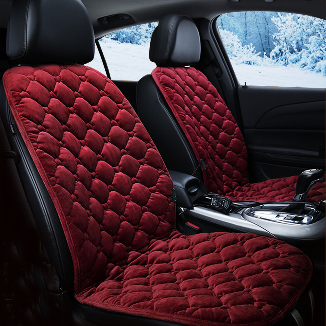 Heated Plush Cushion Auto Seat Cover Heated Heater Warmer Mat Winter Red Universal
