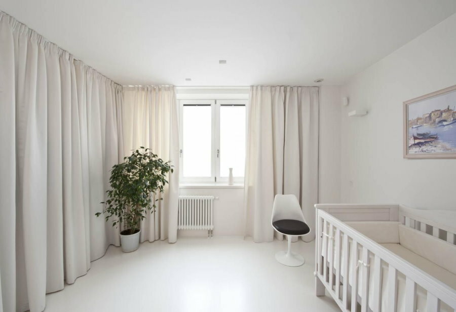 Children's room with white curtains