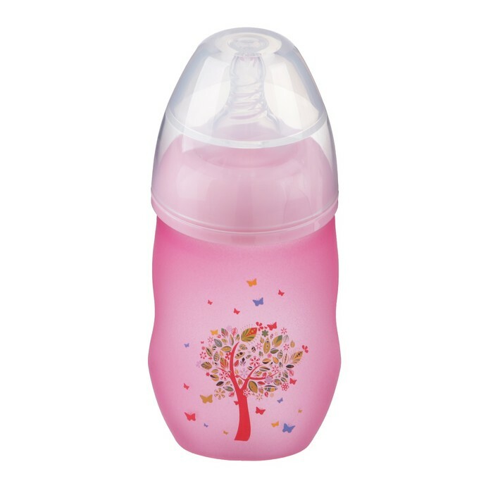 Glass feeding bottle, wide mouth, 240 ml, from 0 months, pink