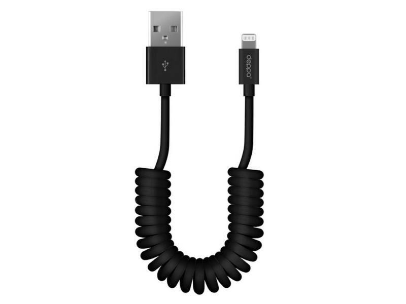Lightning cable Deppa 72131, coiled, MFI, 1.5 m, black
