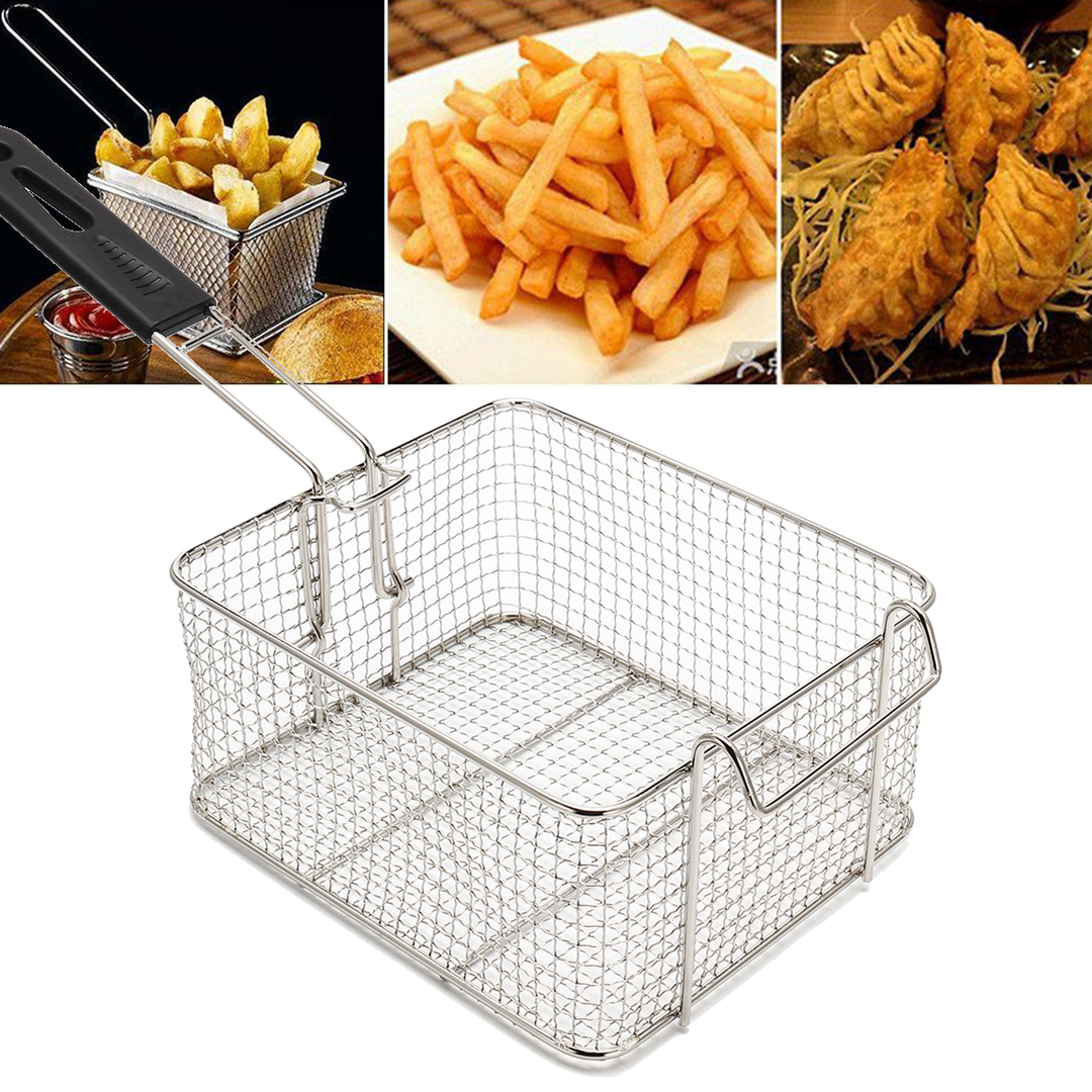Camping Picnic BBQ Stainless Steel Chip Fish Fat Frying Deep Fryer Net Storage Basket