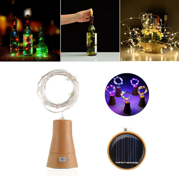 Solar Powered 8LEDs Cork Shaped Silver Wire Fairy Wine Bottle String Light for Christmas Party