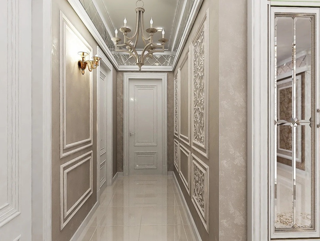design av en smal korridor stuckatur