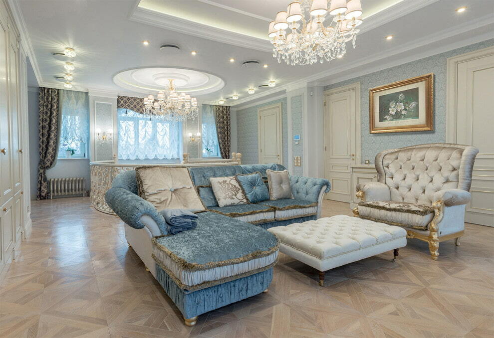 Dzīvojamās istabas iekārtošana klasiskā stilā