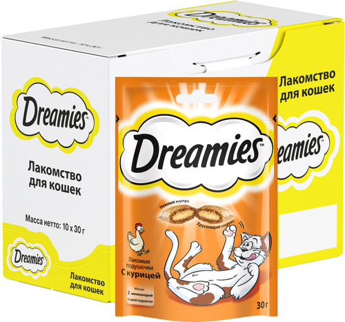 Snack per gatti Dreamies, pastiglie di pollo, 10 pezzi da 30 g ciascuno