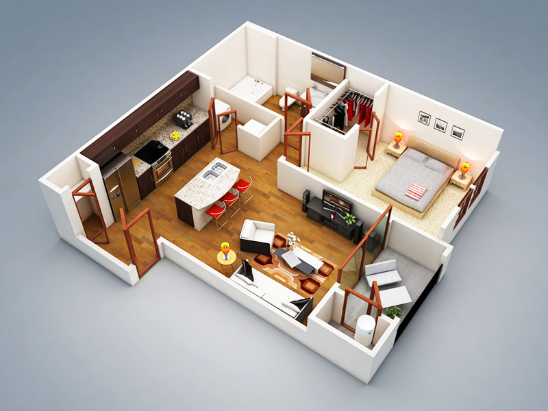 Con un'ampia zona in camera da letto, è possibile separare l'armadio utilizzando una sottile parete in cartongesso