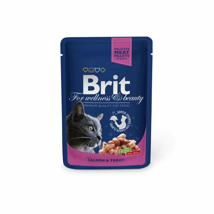 מזון רטוב Brit Premium לחתולים, סלמון ופורל, עכביש, 100 גרם