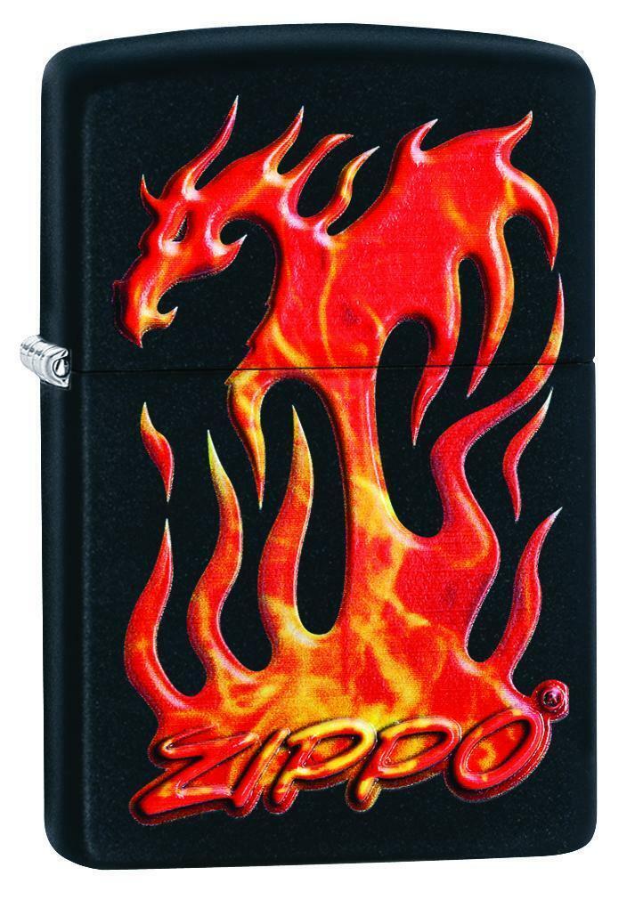 Feuerzeug Zippo Flaming Dragon Design Schwarz Matt